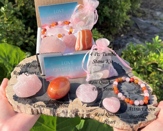 Love Crystal Box: Love & Warmth Gift Box (Bracelet, Palm Stone, Crystal Heart, Tumble and Rough Stones Combo Box)