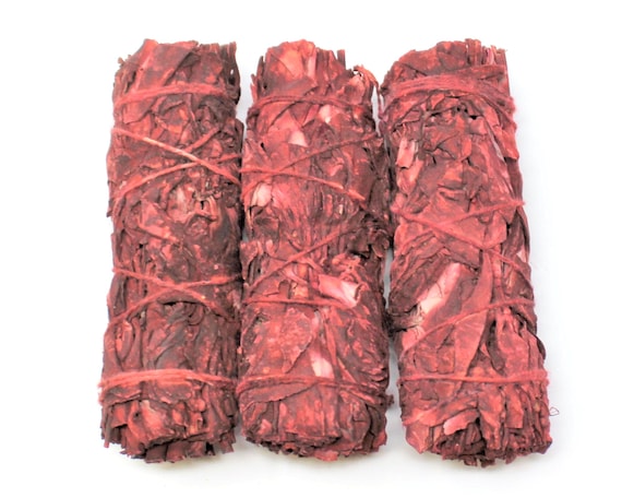 3 Pack Dragons Blood Smudge Sticks 4" - Natural Dried Herb Bundles - White Sage Dipped Dragons Blood Resin