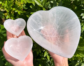 Selenite Heart Charging Bowls - 2.75", 3.5" or 8" Heart Bowl - Choose Size (Selenite Crystal Cleansing Bowls, Charging & Purification)