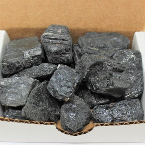 Black Tourmaline Natural Stones 1/2 lb Bulk Wholesale Collection Box ('A' Grade Natural Rough Black Tourmaline, Protection Crystal Gift Box)