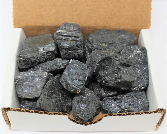 Black Tourmaline Natural Stones 1/2 lb Bulk Wholesale Collection Box ('A' Grade Natural Rough Black Tourmaline, Protection Crystal Gift Box)