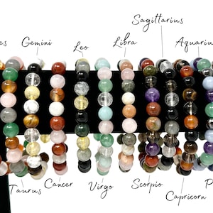Zodiac Crystal Bracelets - Natural Zodiac Sign 8mm Gemstone Bead