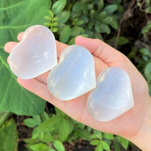 Selenite Crystal Hearts Small, Large & Extra Large 0.75 3: Choose Size Polished Selenite Heart, Palm Stone image 7