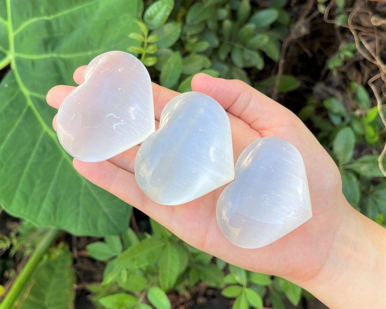 Selenite Crystal Hearts Small, Large & Extra Large 0.75 3: Choose Size Polished Selenite Heart, Palm Stone image 7