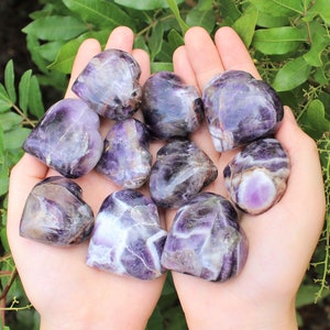 Chevron Amethyst Heart Stone: LARGE 1.75" (Banded Amethyst Heart, Carved Gemstone Heart, Pocket Heart, Puffed Heart)