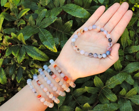 Dendrite Agate Bead Bracelet: 8 mm Round Crystals (Premium Grade Stretch Gemstone Bracelet)