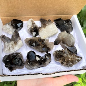 Smoky Quartz Crystal Cluster Box: 6 - 9 Piece Crystal Collection (&#39;A&#39; Grade, Smokey Quartz, Quartz Crystal, Crystal Cluster)