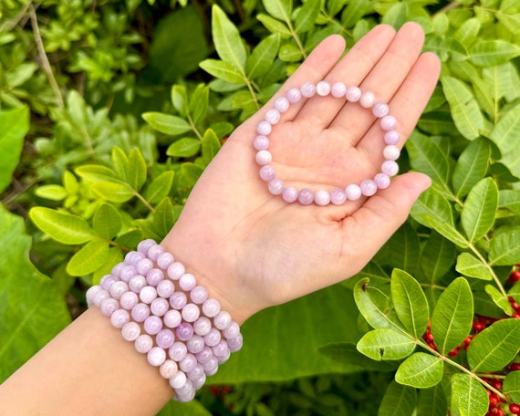 Kunzite Bead Bracelet: 8 mm Round Crystals (Premium Grade Stretch Gemstone Bracelet, Kunzite Bracelet)