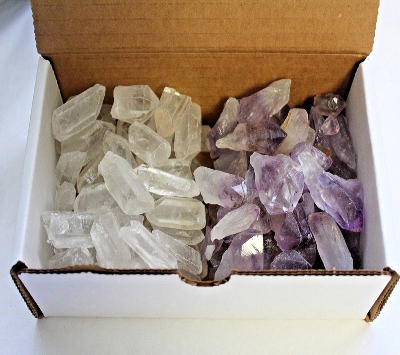 Amethyst & Clear Quartz Points: 2 Crystal Collection, 1/2 Lb Box (8 oz, Amethyst Points, Clear Quartz Points, Natural Points) 