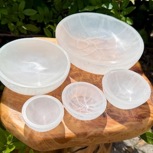 Selenite Crystal Bowls - Choose 2", 3", 4", 6" or 8" Size - Decorative Round Charging Bowl for Altar Decor
