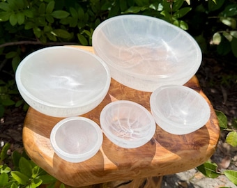 Selenite Crystal Bowls - Choose 2", 3", 4", 6" or 8" Size - Decorative Round Charging Bowl for Altar Decor