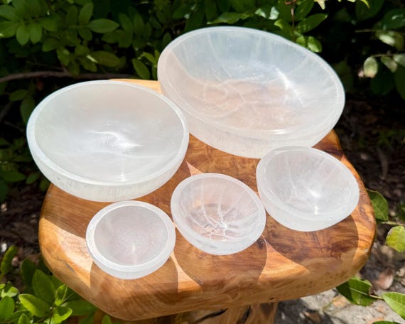 Selenite Crystal Bowls - Choose 2", 3", 4", 6" or 8" Size - Decorative Charging Bowl for Altar Decor