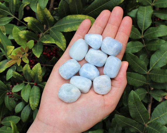 Blue Calcite Tumbled Stones: Choose How Many Pieces (Premium Quality 'A' Grade)