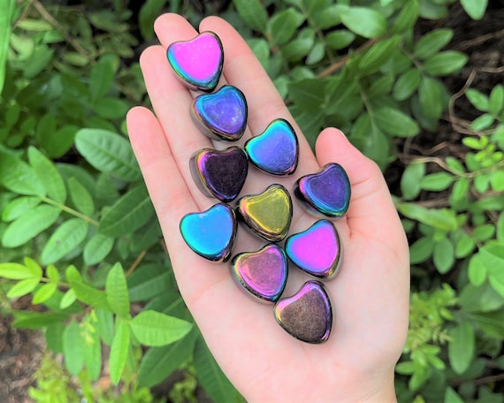 Rainbow Hematite Heart 0.75 - 1": Choose How Many ('A' Grade Crystal Heart, Carved Puffed Gemstone Heart)