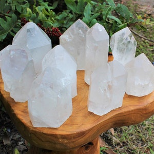 LARGE Clear Quartz Crystal Point with Cut Base, Free Standing Crystal: Choose Size (Crystal Points, Clear Quartz Point, Natural Rough Point)