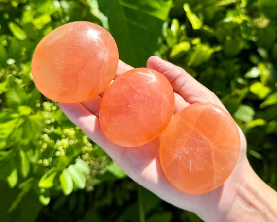Orange Selenite Palm Stones, 2.5" Oval Shape Selenite Crystals - Choose How Many (Smooth Polished Natural Selenite From Morocco)