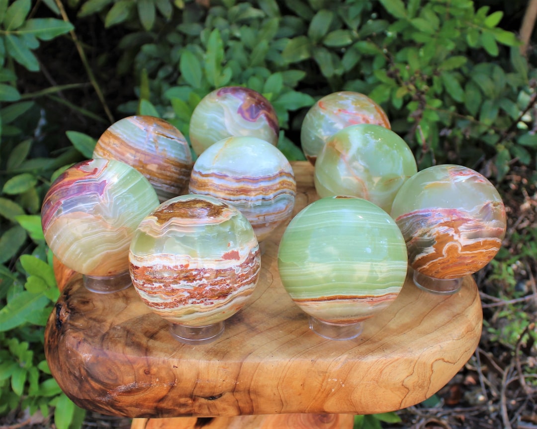 LARGE Green Onyx Crystal Sphere With Stand, 3 Crystal Sphere 'A' Grade