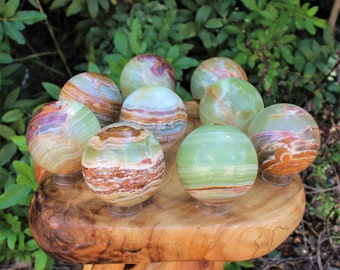 LARGE Green Onyx Crystal Sphere with Stand, 3&quot; Crystal Sphere (&#39;A&#39; Grade, Onyx Sphere, Green Onyx Sphere, Healing Crystal, Home Decor)