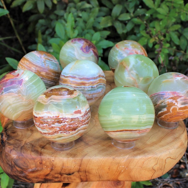 LARGE Green Onyx Crystal Sphere with Stand, 3" Sphere ('A' Grade Natural Polished Green Onyx)