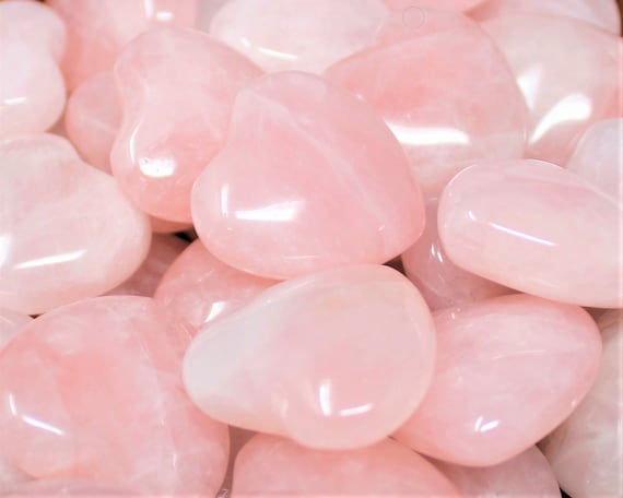 10 Rose Quartz Hearts - 1" Puffed Crystal Hearts WHOLESALE Bulk Lots ('A' Grade Premium Quality Rose Quartz Hearts, Love Stone)