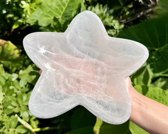 JUMBO Selenite Star Charging Bowl, 8" Star Shaped Offering Bowl (Premium Quality Selenite Crystal Cleansing Bowl, Charging & Purification)