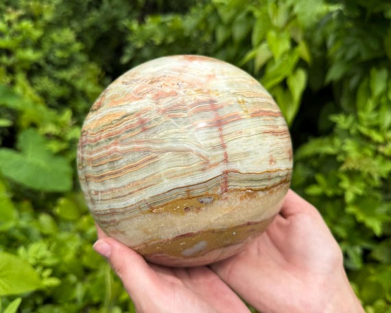JUMBO 6" Green Onyx Crystal Sphere with Stand ('A' Grade Green Onyx Sphere, Healing Crystal, Home Decor)