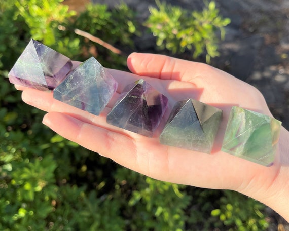 Fluorite Crystal Pyramid, 1" - 1.25" (Polished Gemstone Pyramid, Rainbow Fluorite Pyramid, Healing Crystals)