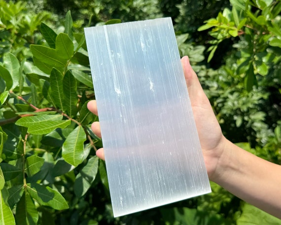 JUMBO Selenite Rectangle Charging Station, 8" Long (Selenite Crystal Cleaning, Charging & Purification Plate)