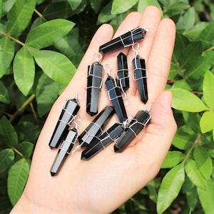 Black Obsidian Wire Wrapped Point Pendant / Necklace (Black Obsidian Point Pendant, Crystal Pendant, Wire Wrapped Black Obsidian Point)