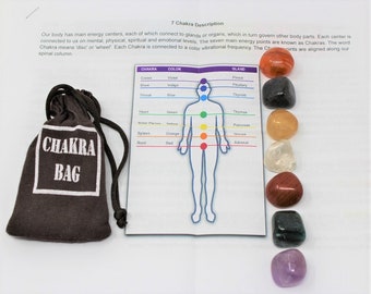 7 Chakra Crystal Healing Stone Set: 7 Tumbled Stones PLUS Carry Pouch & Directions (7 Chakra Bag, Chakra Stones, Healing Crystals)