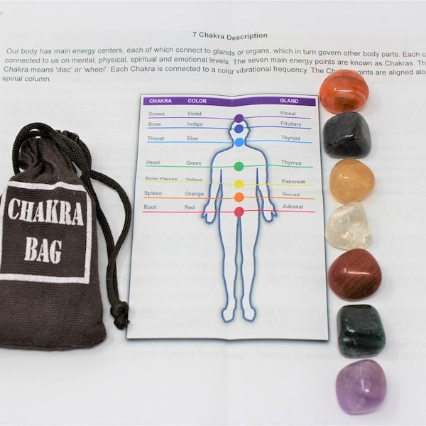 7 Chakra Crystal Healing Stone Set: 7 Tumbled Stones PLUS Carry Pouch & Directions (7 Chakra Bag, Chakra Stones, Healing Crystals)