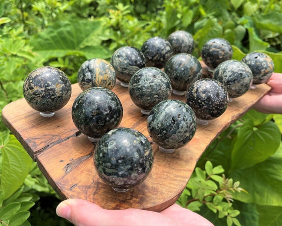 Sea Jasper Crystal Sphere with Stand, Large 2" Sphere ('AAA' Grade, Sea Jasper Sphere, Healing Crystal, Home Decor)