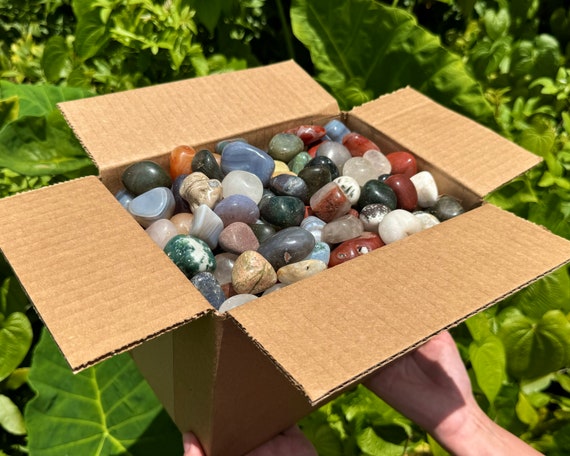 CRAZY CHEAP Huge Box of Large Assorted Tumbled Stones - WHOLESALE Bulk Value of Mixed Tumbled Crystals ('A' Grade Premium Quality)