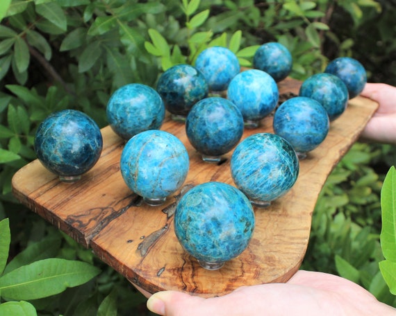 Blue Apatite Crystal Sphere with Stand, Large 2" Sphere ('AAA' Grade, Blue Apatite Sphere, Polished Blue Apatite Crystal, Healing Crystal)