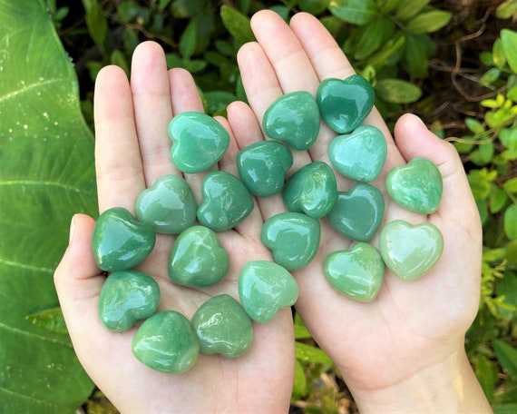 10 Green Aventurine Hearts, Puffed 1" Crysal Hearts - Wholesale Bulk Lots (Green Aventurine Crystal Heart, Carved Puffed Gemstone Heart)