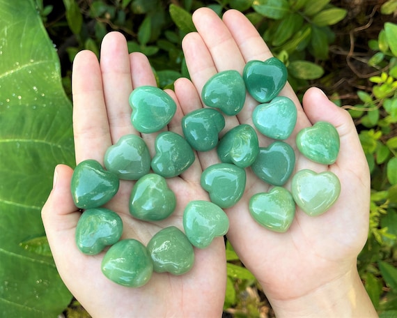 10 Green Aventurine Hearts, Puffed 1" Crysal Hearts - Wholesale Bulk Lots (Green Aventurine Crystal Heart, Carved Puffed Gemstone Heart)