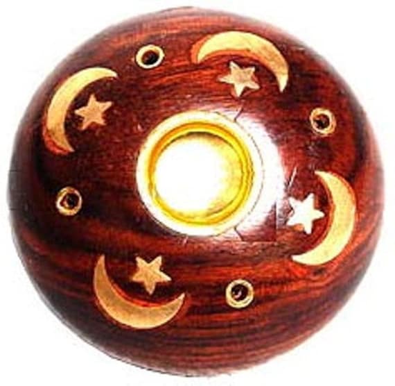 Wooden Incense Burner for Cones & Sticks (Decorative, Sun Moon Stars Celestial )