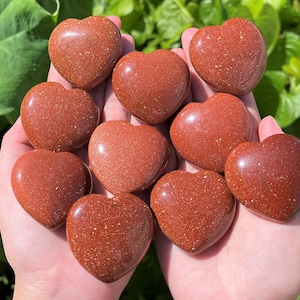 LARGE Red Goldstone Heart Crystal, 1.75" ('A' Grade Crystal Heart, Carved Puffed Gemstone Heart, Crystal Healing)