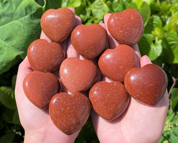 LARGE Red Goldstone Heart Crystal, 1.75" ('A' Grade Crystal Heart, Carved Puffed Gemstone Heart, Crystal Healing)