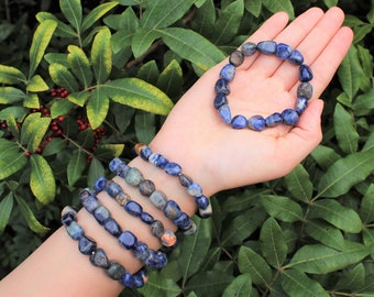 Sodalite Tumbled Stone Crystal Bracelet 6-8mm | Genuine Sodalite Gemstone Jewelry Gift for Her