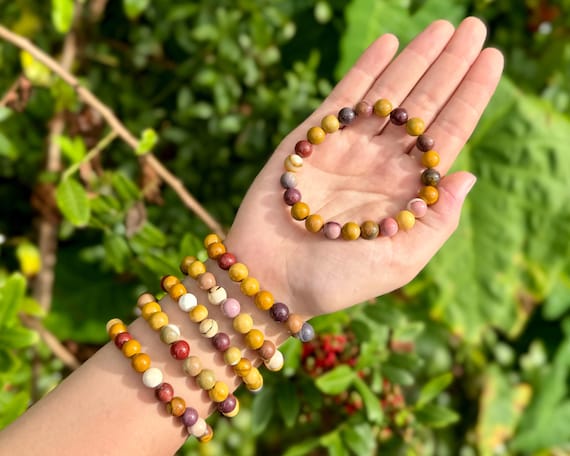 Mookaite Bead Bracelet: 8 mm Round Crystals (Natural Mookaite Jasper Bracelet, Premium Grade Stretch Gemstone Bracelet)