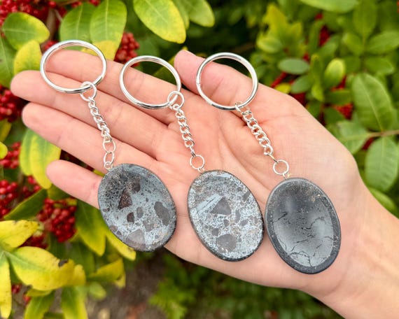 Hematite Worry Stone Keychains - Polished Gemstone Keyrings