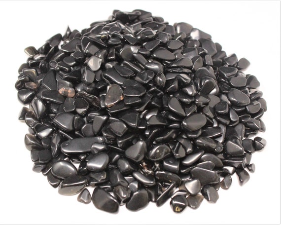 Black Obsidian Semi Tumbled Gemstone Mini Chips 7 - 9 mm: Choose Ounces or lb Loose Wholesale Bulk Lots ('A' Grade, Black Obsidian Chips)