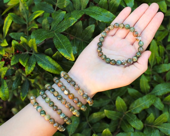 Rhyolite Bead Bracelet: 8 mm Round Crystals (Premium Grade Stretch Gemstone Bracelet)