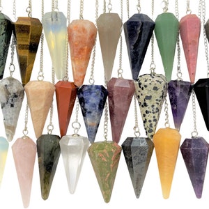 Natural Crystal Gemstone Pendulums - Faceted Pendulums With Silver Chain - HUGE Selection (Dowsing Pendulun, Divination Pendulum)