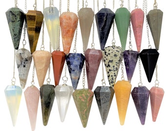 Natural Crystal Gemstone Pendulums - Faceted Pendulums With Silver Chain - HUGE Selection (Dowsing Pendulun, Divination Pendulum)