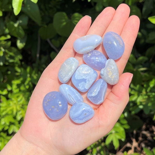 Blue Chalcedony Tumbled Stones: Choose How Many Pieces (Premium Quality 'A' Grade)