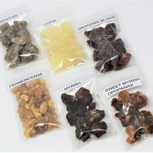 Resin Incense Sampler Set of 6: Frankincense Myrrh Opoponax Benzoin Copal Dragons Blood Resin Incense Kit, Gift, Starter Kit image 2