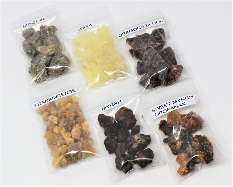 Lot de 6 échantillons d'encens en résine : encens myrrhe opoponax benjoin copal sang de dragon kit d'encens en résine, cadeau, kit de démarrage image 2
