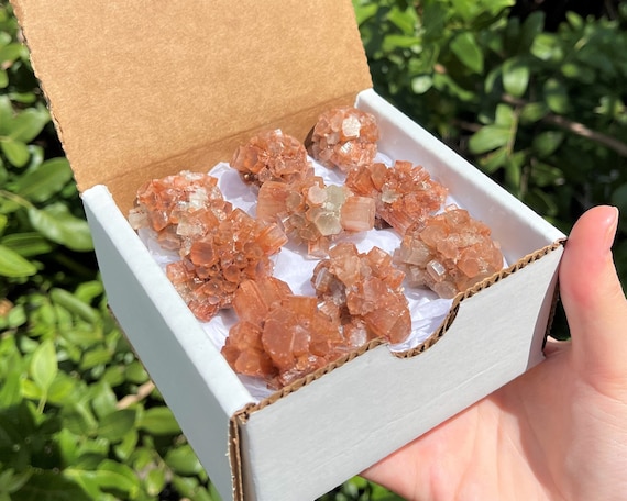 Small Aragonite Cluster Box: 6 - 8 Pieces (High Quality Aragonite Crystal Clusters, Raw Aragonite Cluster, Star Cluster, Orange Aragonite)